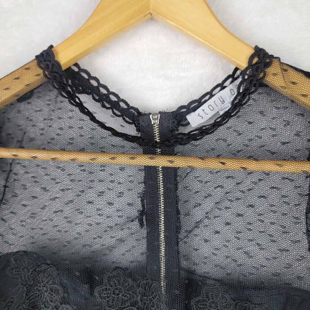 Goth Large Women Crop Top Knit Black Lace Overlay Bustier Short Sleeve Grunge - Picture 5 of 14